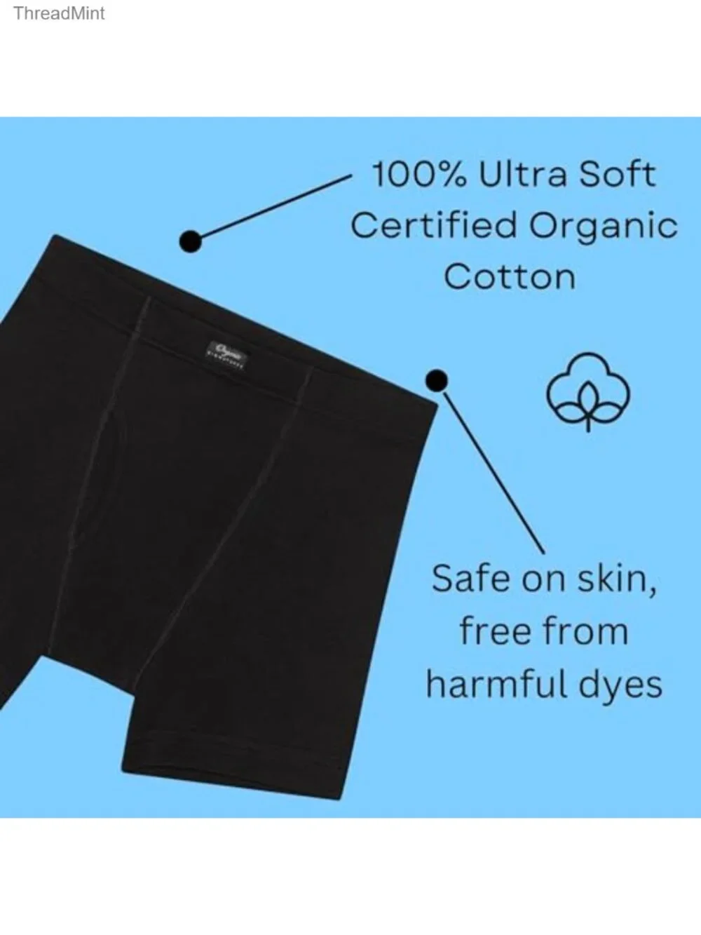 Organic Cotton Boxer Briefs Covered Elastic Tag-Free